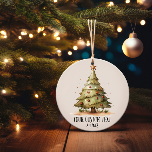 Customizable Vintage Christmas Tree Ceramic Ornament