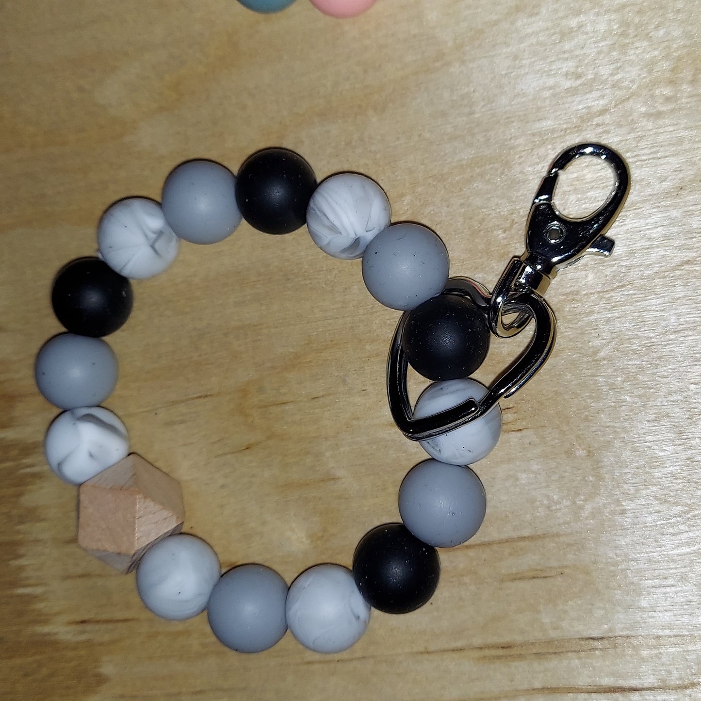 Black, White Marble, and Gray Wristlet Keychain