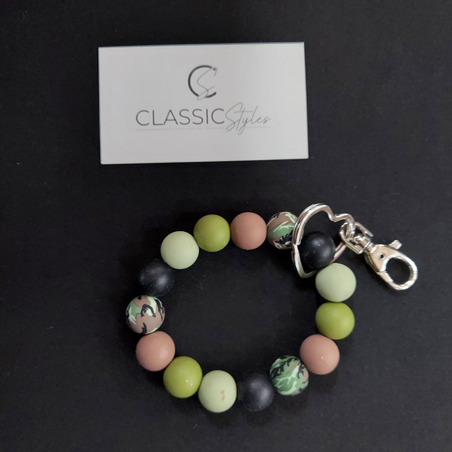 Camouflage Silicone Bead Wristlet Keychain