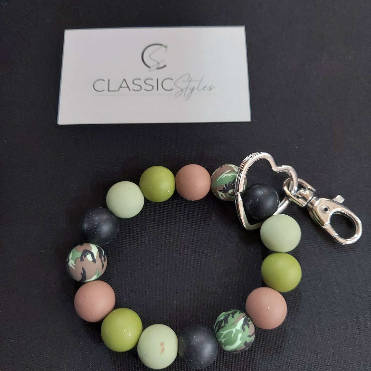 Camouflage Silicone Bead Wristlet Keychain