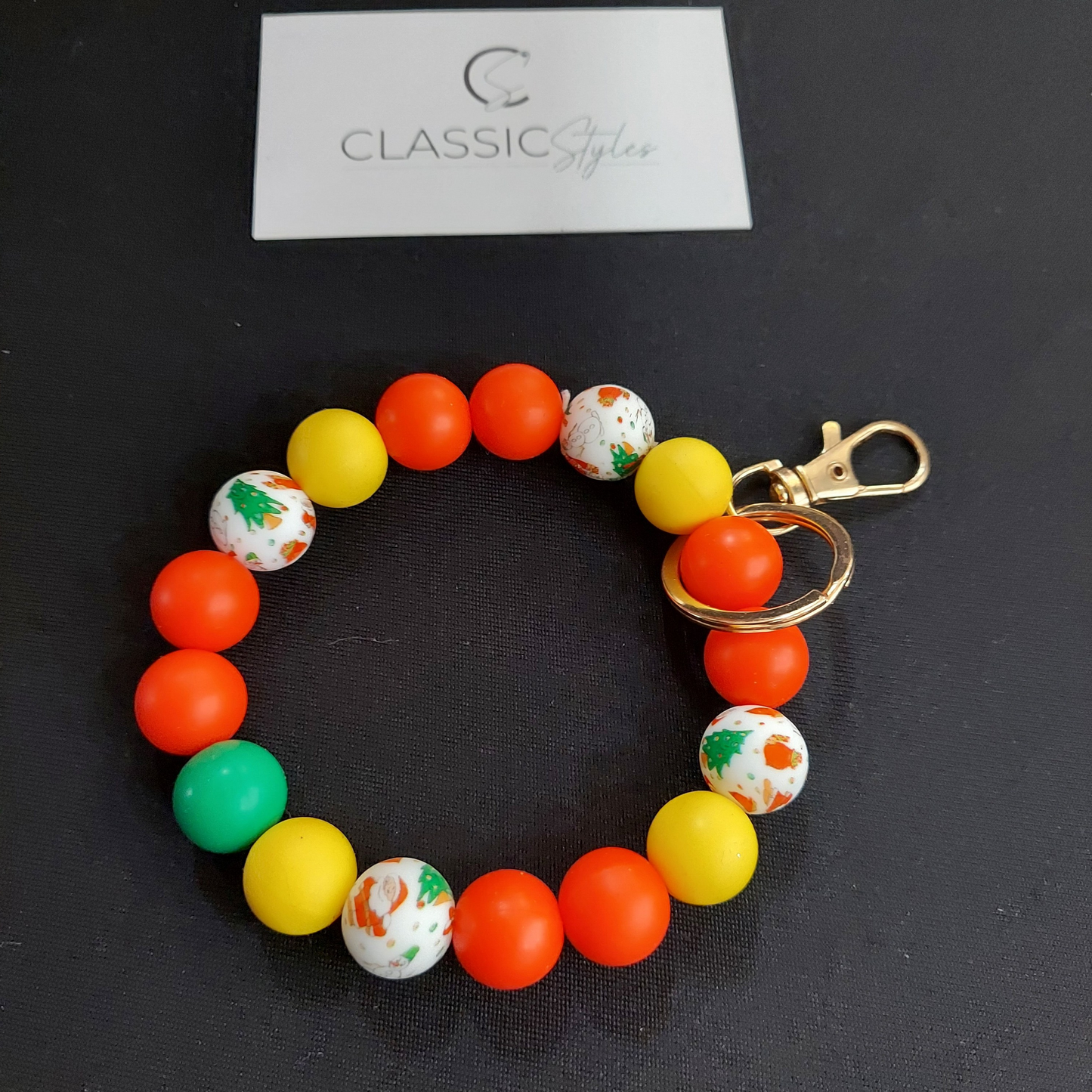Christmas Silicone Bead Wristlet Keychain