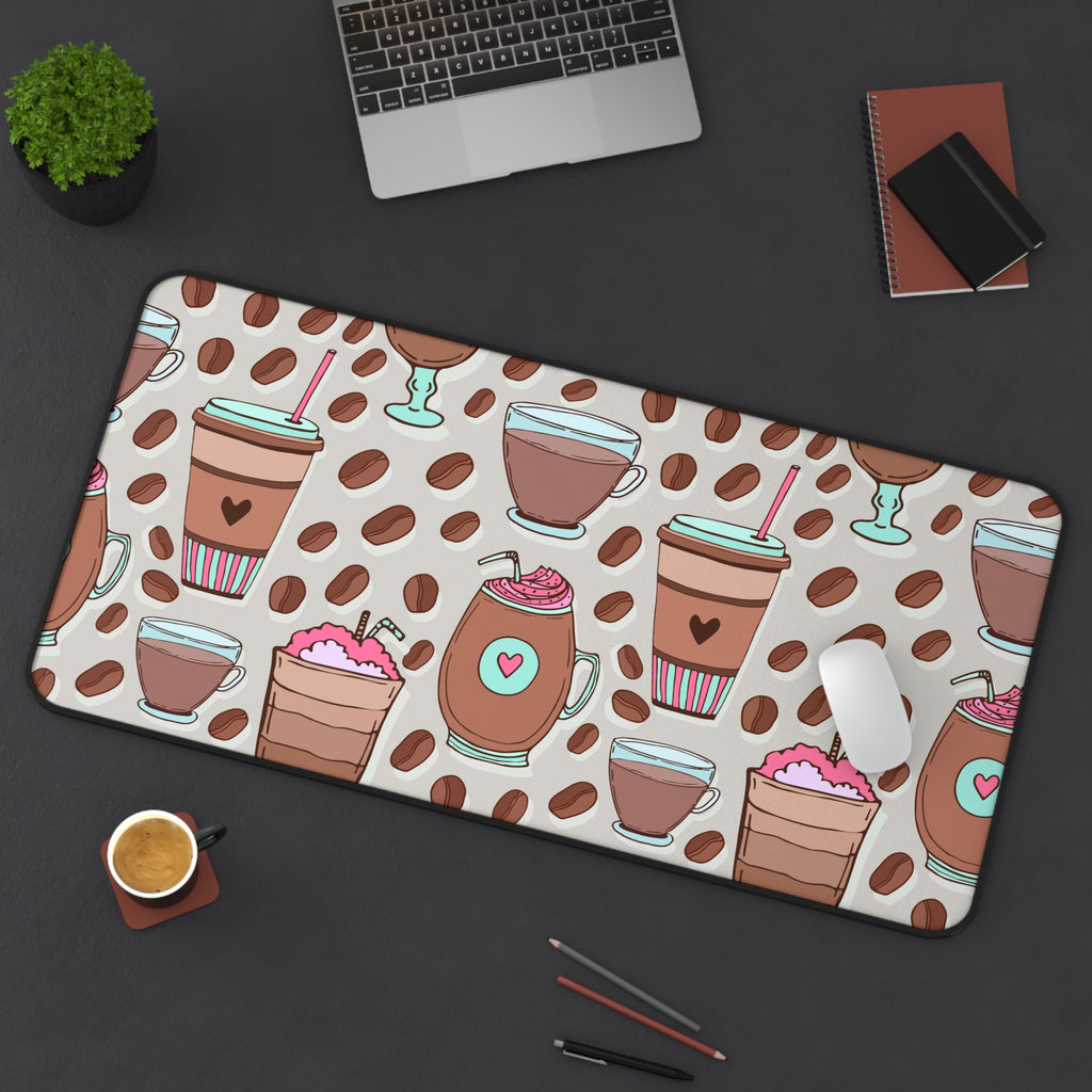 Coffee & Sweets Desk Mat — Cute Coffee Pattern Mouse Pad for Home Office