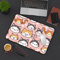 Cute Kawaii Cat Faces Desk Mat — Pink Cat Pattern Mouse Pad