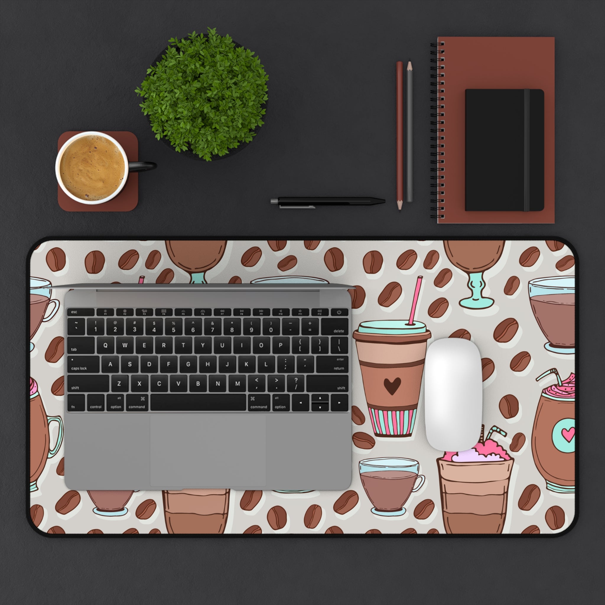 Coffee & Sweets Desk Mat — Cute Coffee Pattern Mouse Pad for Home Office