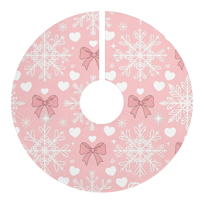 Pink Snowflake & Bow Christmas Tree Skirt — Cozy Holiday Decor for Girls’ Rooms & Pastel-Themed Trees