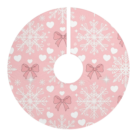 Pink Snowflake & Bow Christmas Tree Skirt — Cozy Holiday Decor for Girls’ Rooms & Pastel-Themed Trees