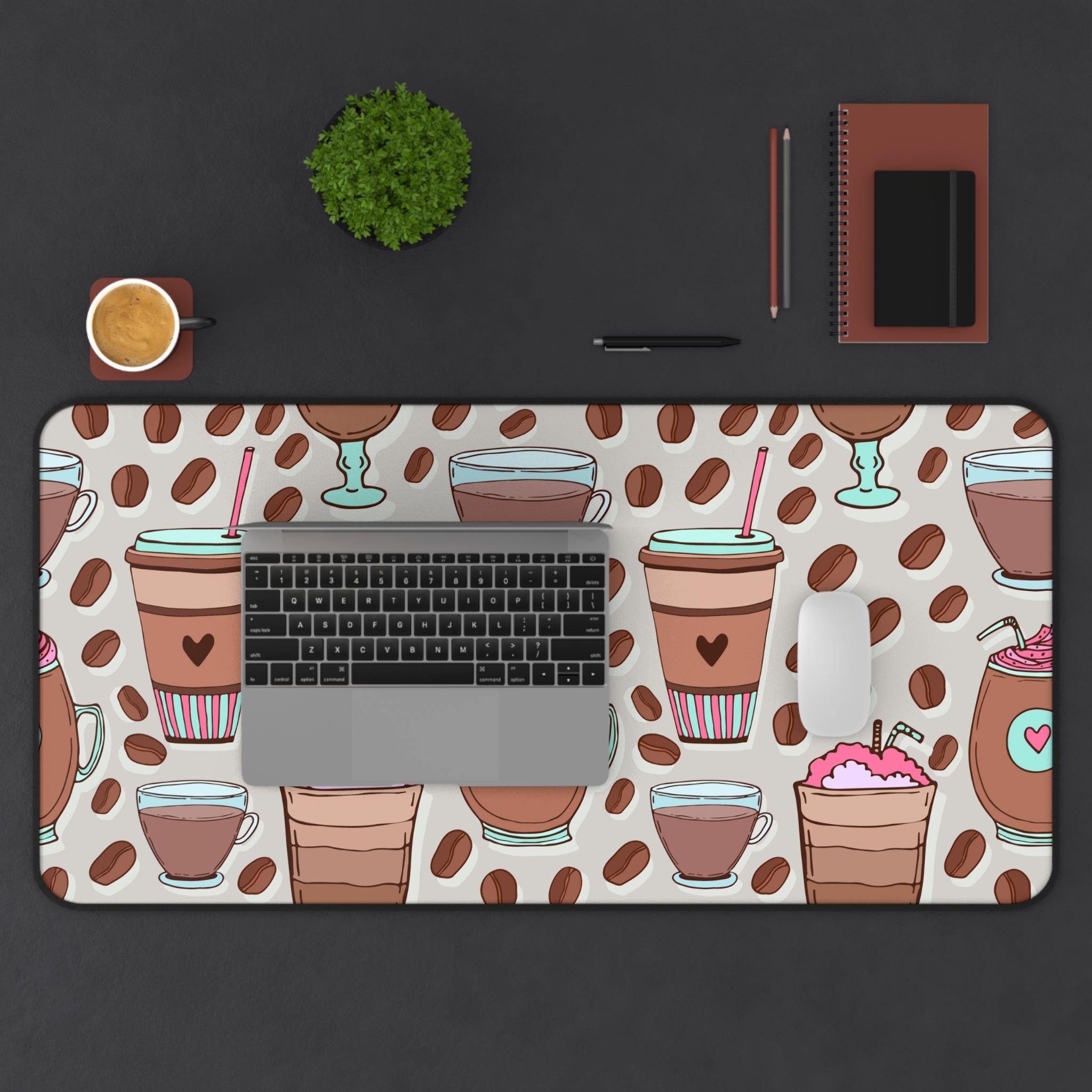 Coffee & Sweets Desk Mat — Cute Coffee Pattern Mouse Pad for Home Office