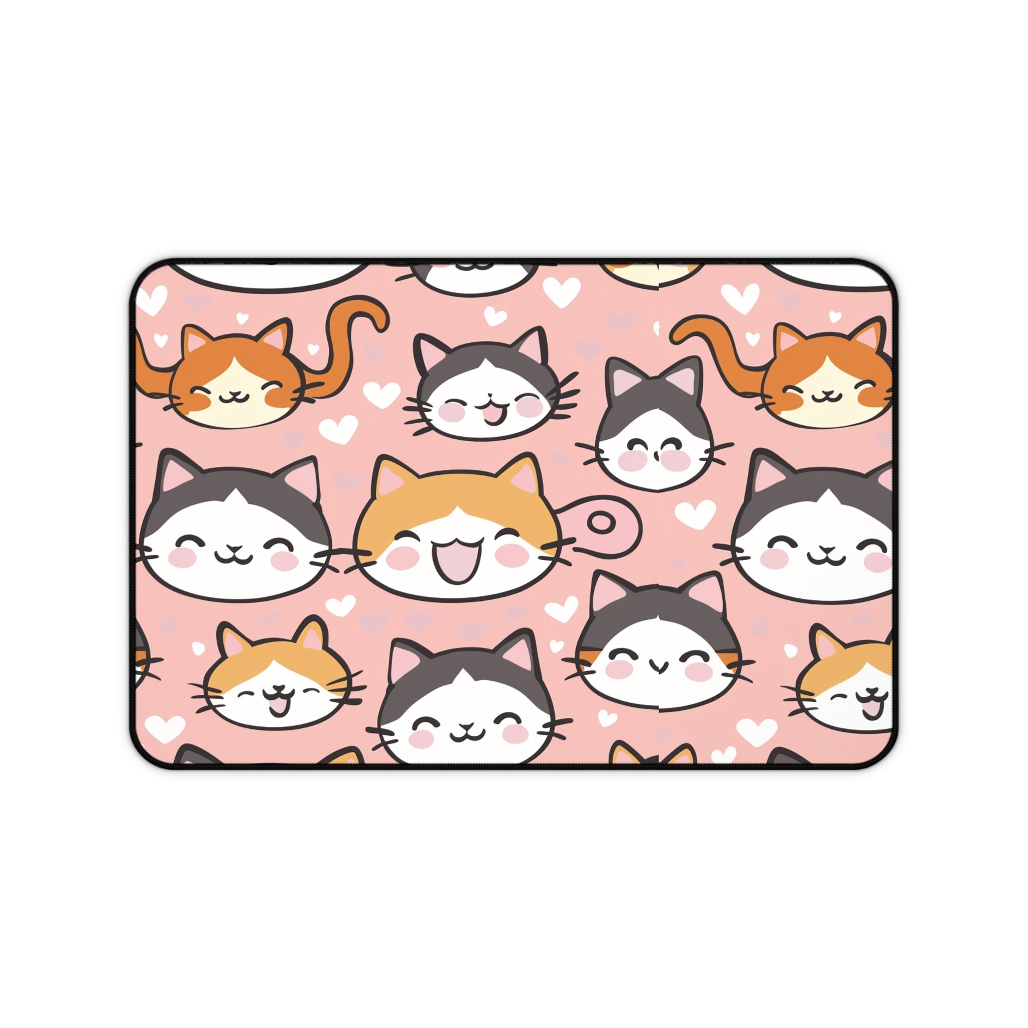 Cute Kawaii Cat Faces Desk Mat — Pink Cat Pattern Mouse Pad
