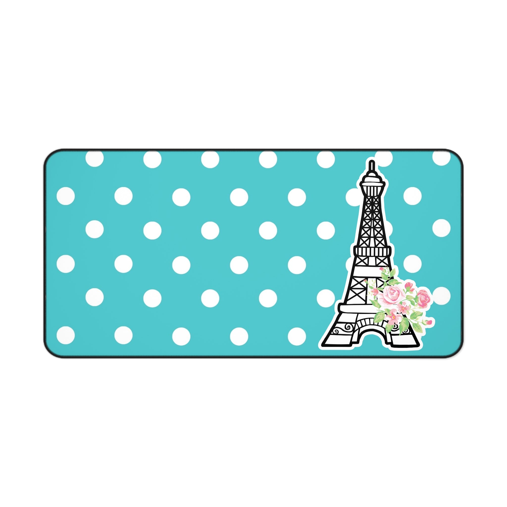 Eiffel Tower Polka Dot Desk Mat — Turquoise Floral Mousepad