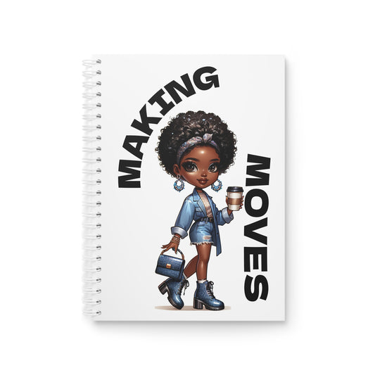 Making Moves Spiral Notebook — Motivational Afro Girl Journal for Ambitious Women