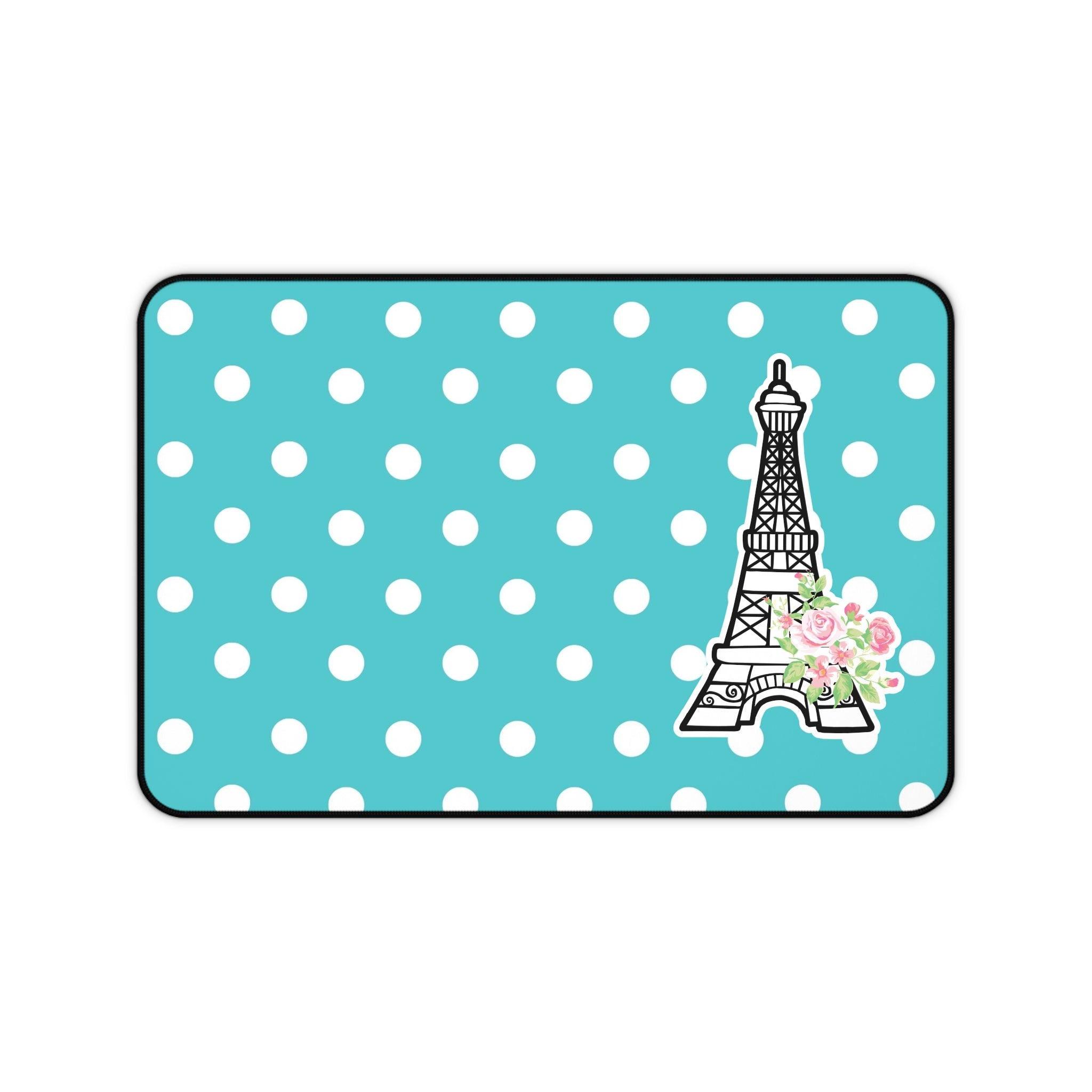 Eiffel Tower Polka Dot Desk Mat — Turquoise Floral Mousepad