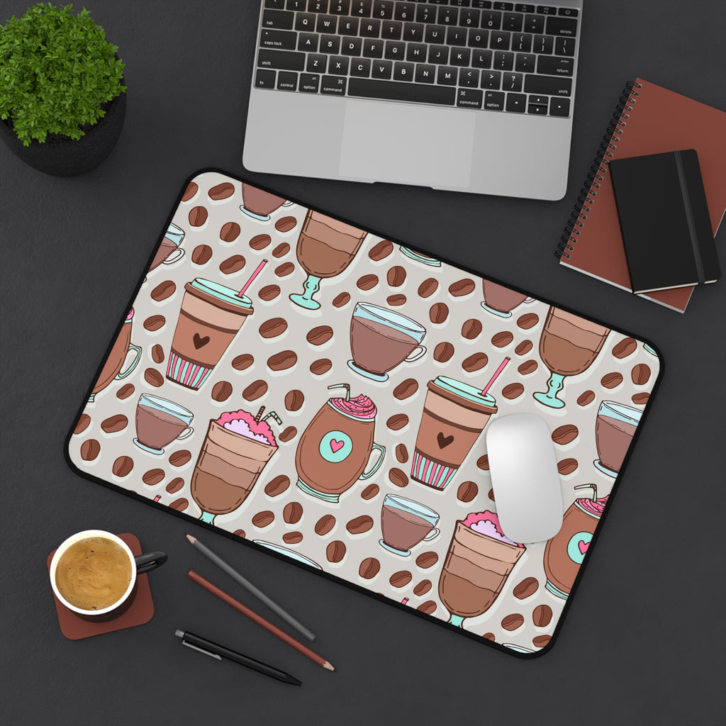 Coffee & Sweets Desk Mat — Cute Coffee Pattern Mouse Pad for Home Office