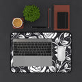 Desk Mat — Black & White Rose Swirl Desk Mat (Floral Mouse Pad for Office & Home)