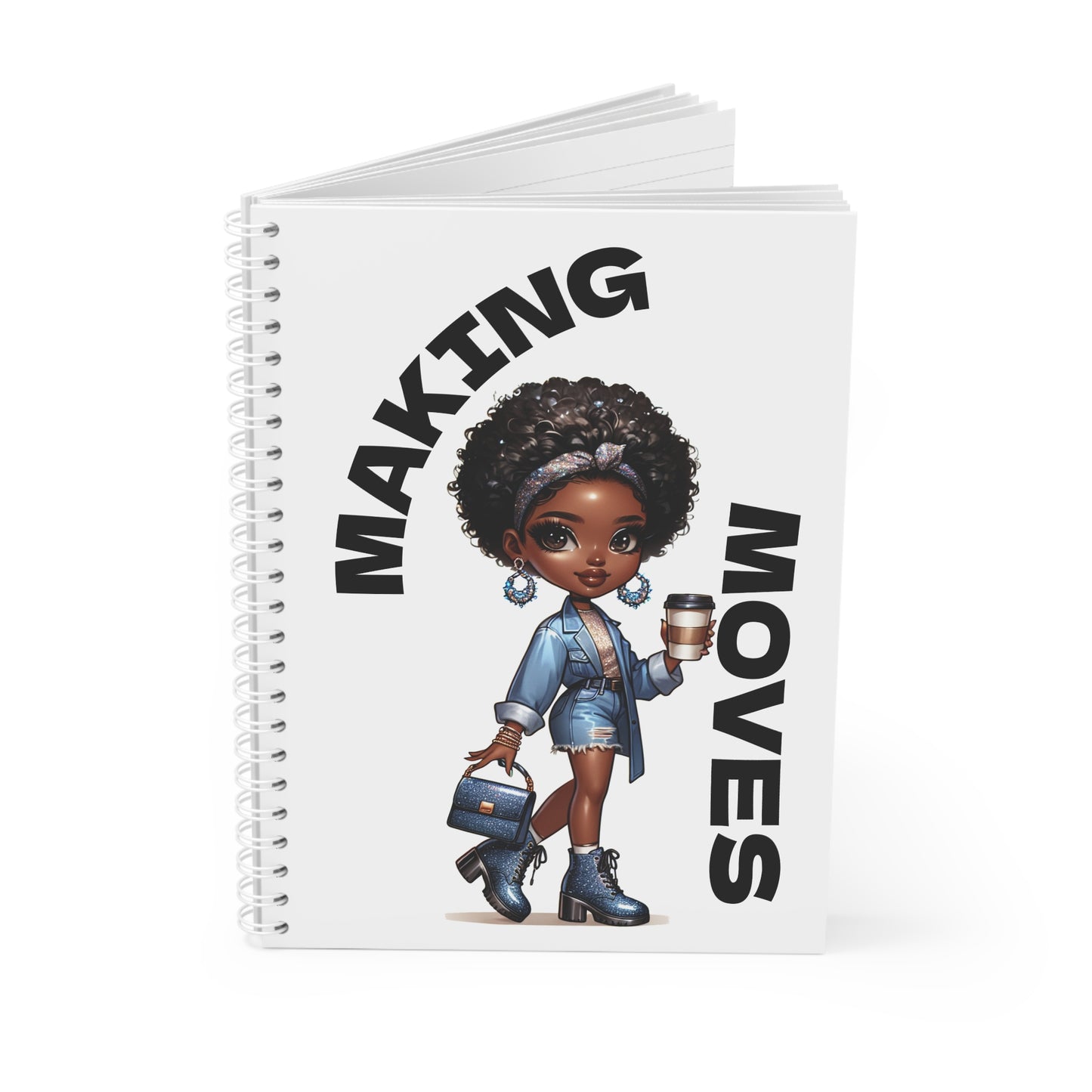 Making Moves Spiral Notebook — Motivational Afro Girl Journal for Ambitious Women