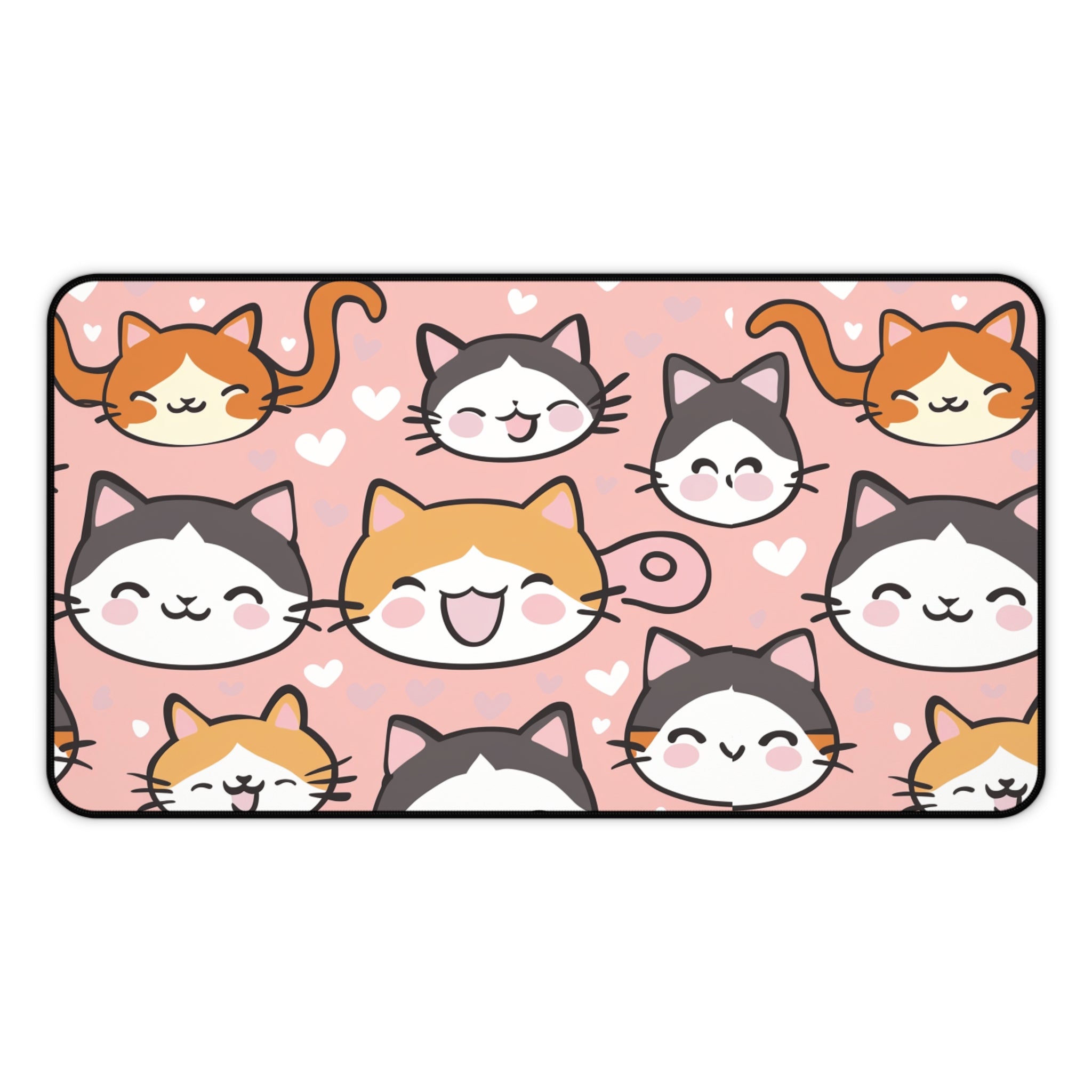 Cute Kawaii Cat Faces Desk Mat — Pink Cat Pattern Mouse Pad