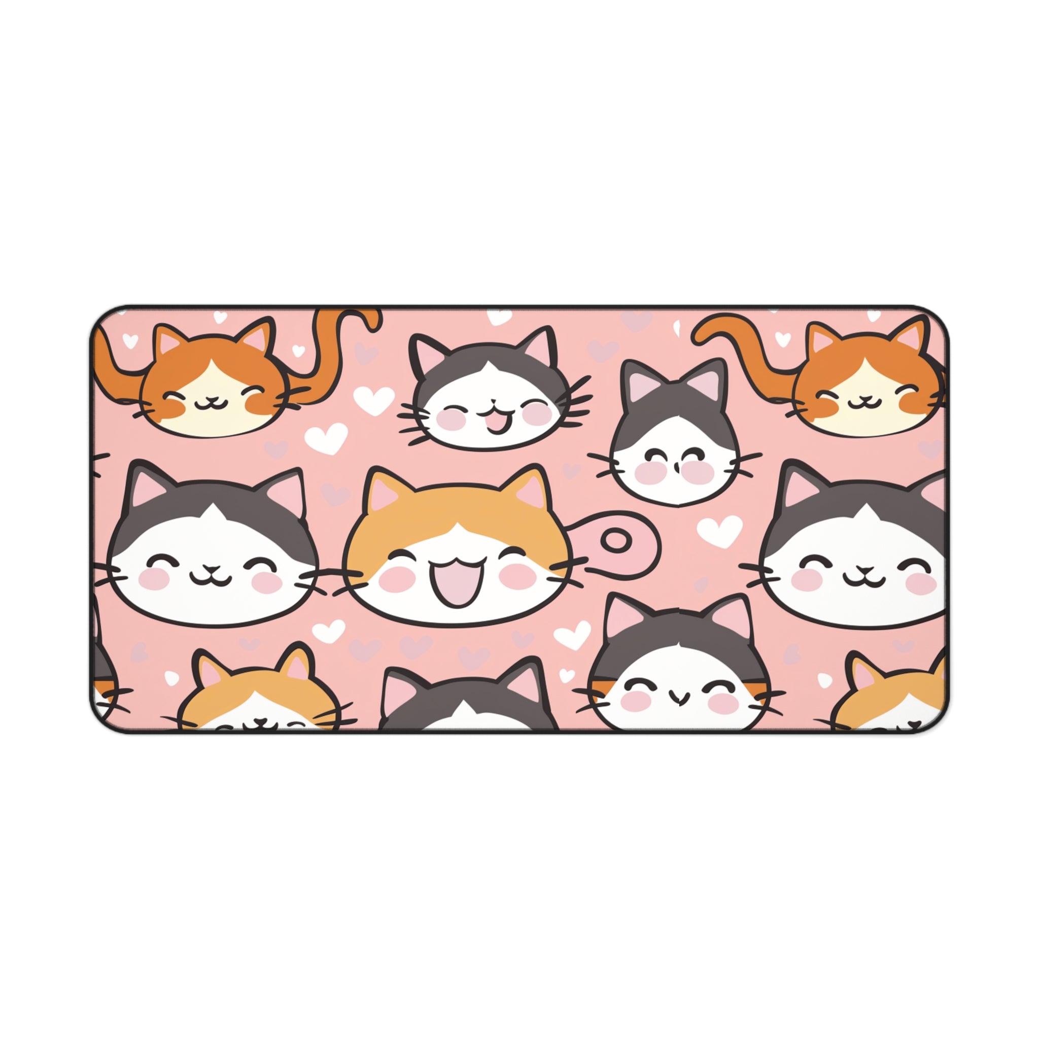 Cute Kawaii Cat Faces Desk Mat — Pink Cat Pattern Mouse Pad