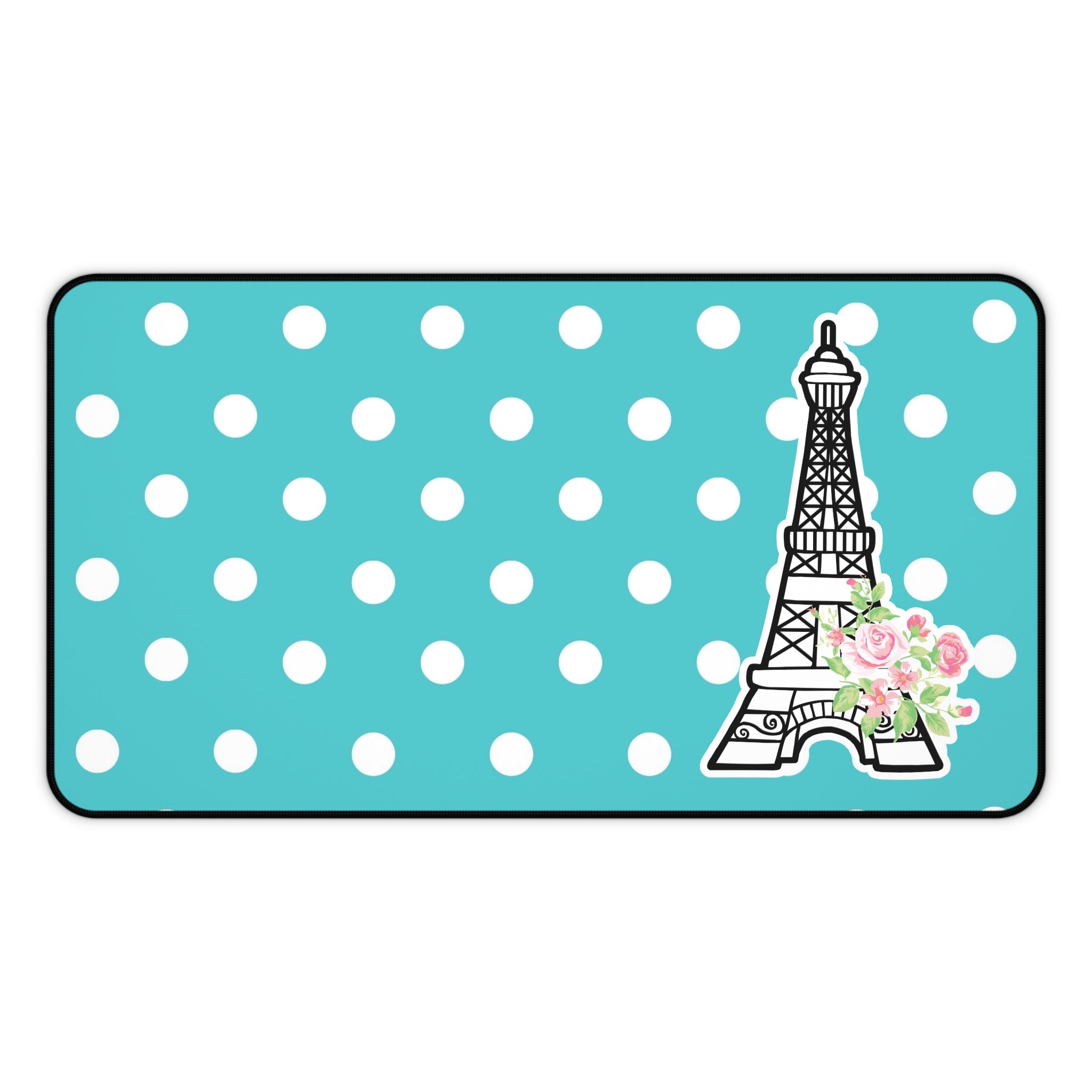 Eiffel Tower Polka Dot Desk Mat — Turquoise Floral Mousepad