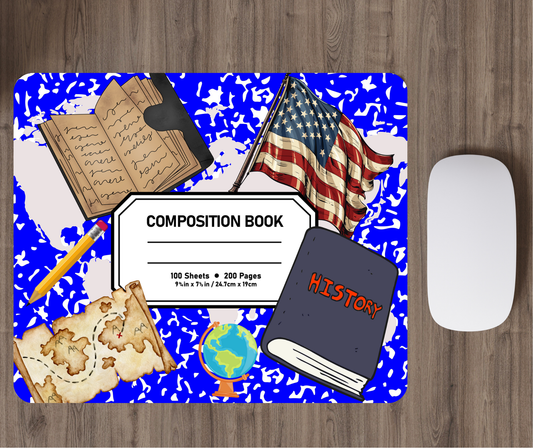 Colorful History Mouse Pad – American Flag, Globe and Vintage Icons for Teachers, Students & History Lovers