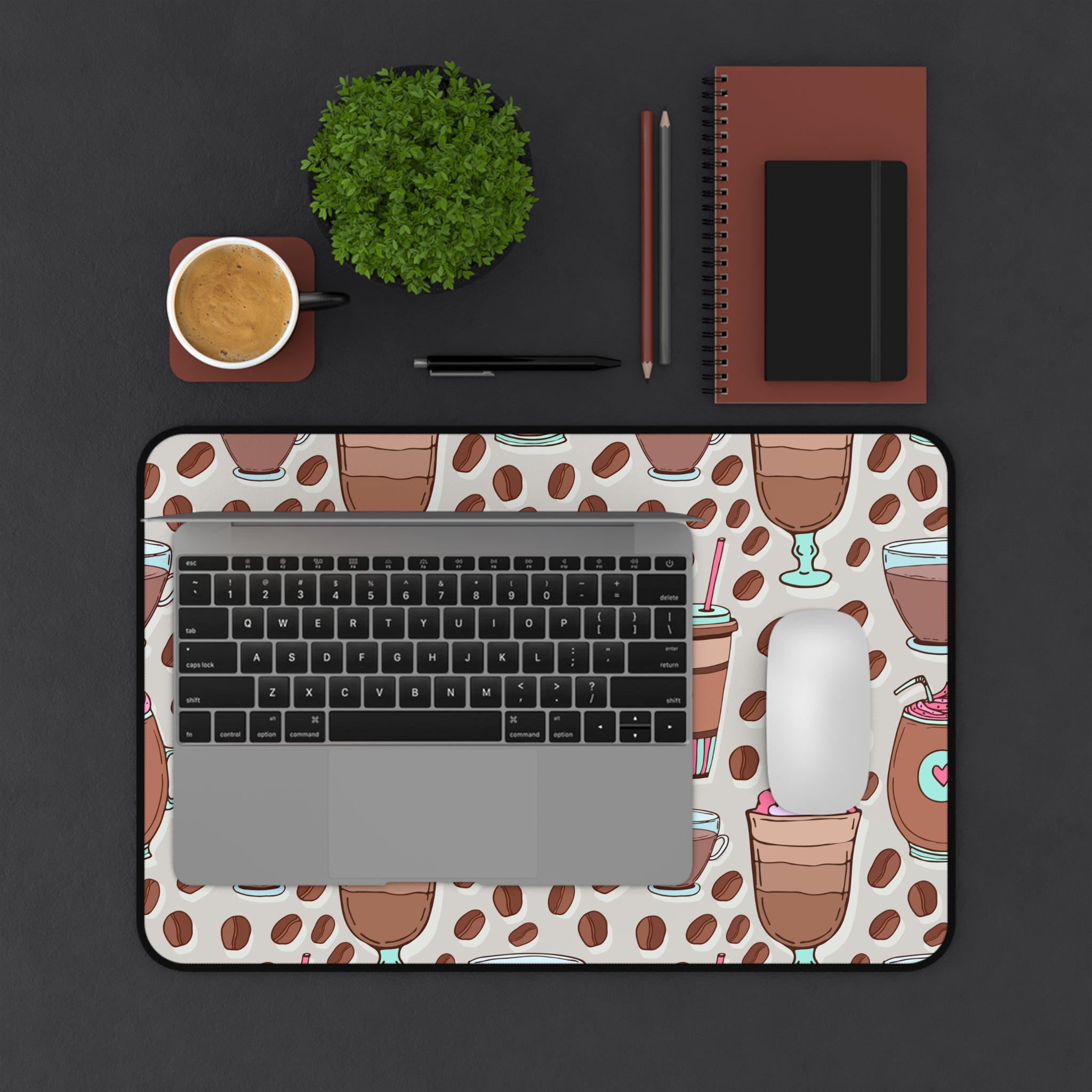 Coffee & Sweets Desk Mat — Cute Coffee Pattern Mouse Pad for Home Office