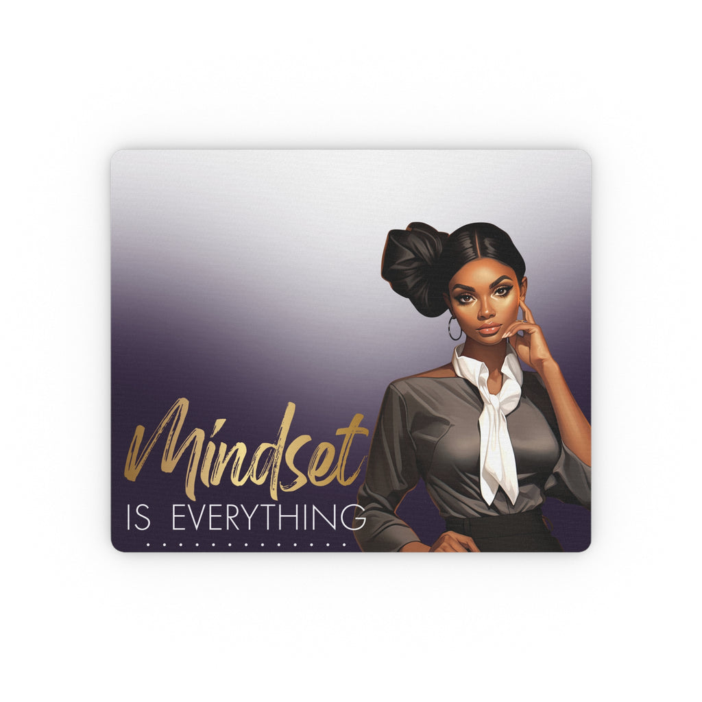 Mindset Is Everything Rectangular Mouse Pad — Motivational Office Mousepad with Empowered Woman Design