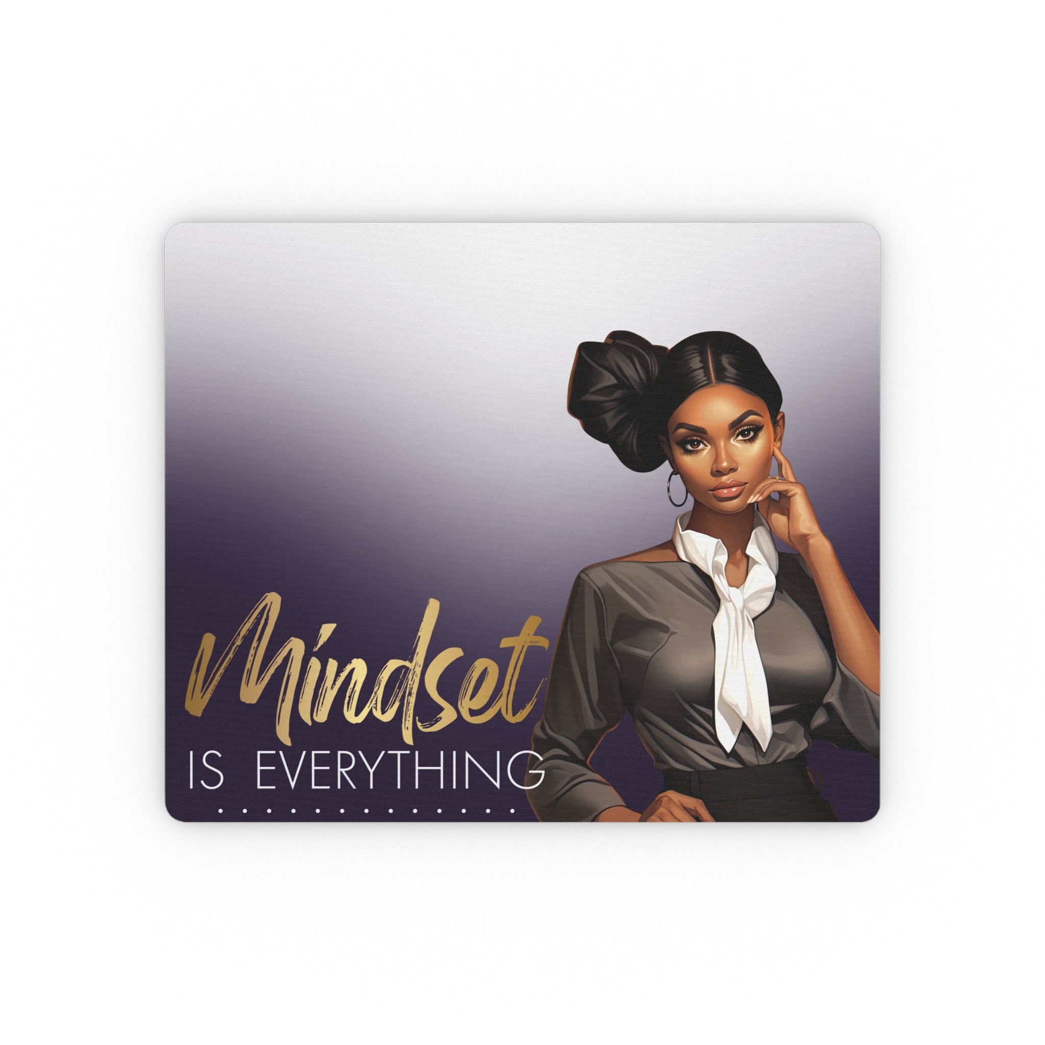 Mindset Is Everything Rectangular Mouse Pad — Motivational Office Mousepad with Empowered Woman Design