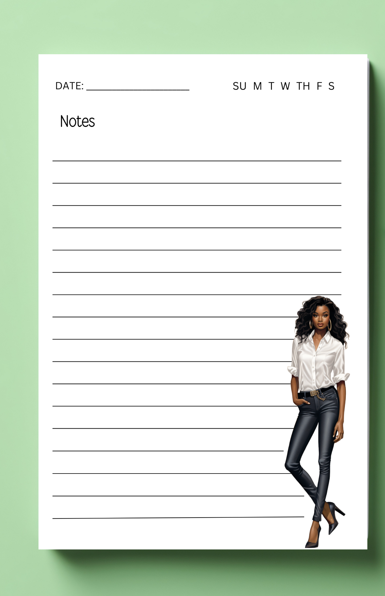 Chic Black Woman Memo Notepad – 5.5x8.5" Lined Stationery Pad for Notes & Lists