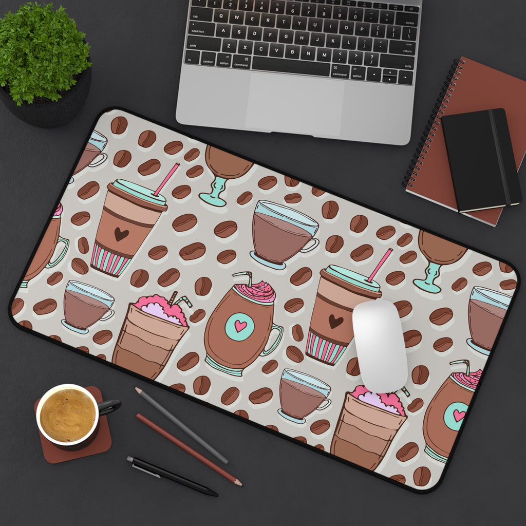 Coffee & Sweets Desk Mat — Cute Coffee Pattern Mouse Pad for Home Office