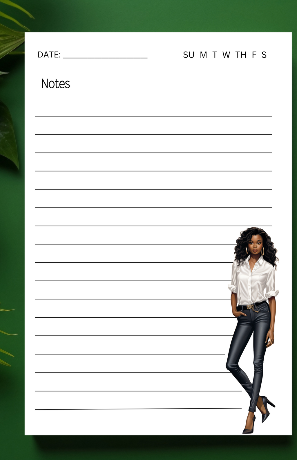 Chic Black Woman Memo Notepad – 5.5x8.5" Lined Stationery Pad for Notes & Lists