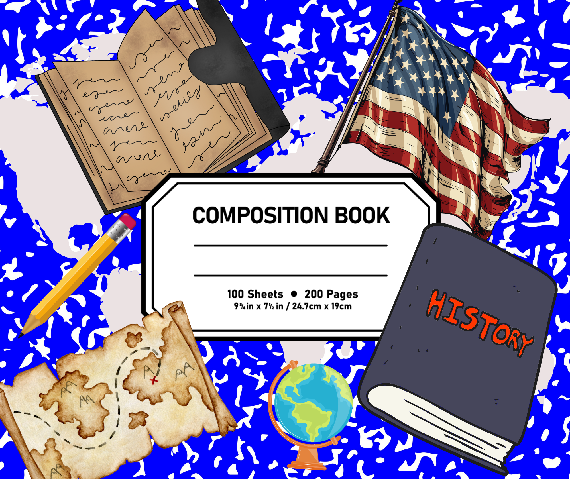Colorful History Mouse Pad – American Flag, Globe and Vintage Icons for Teachers, Students & History Lovers