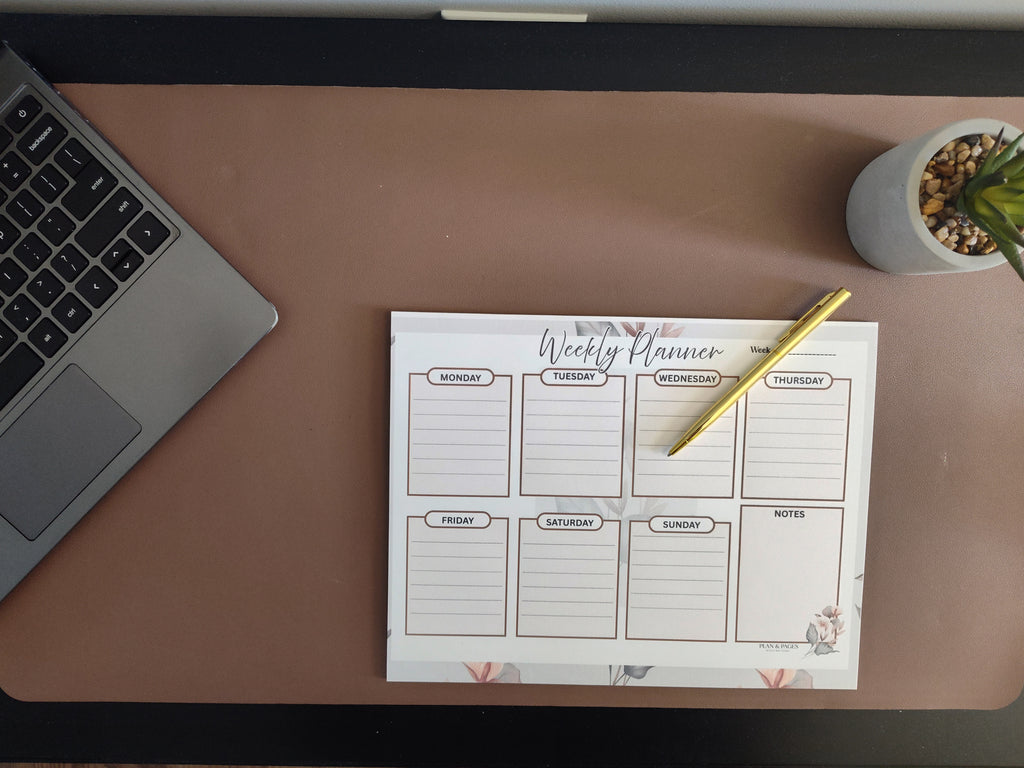 Elegant Floral Weekly Desk Planner Notepad | Monday–Sunday Planning Pad