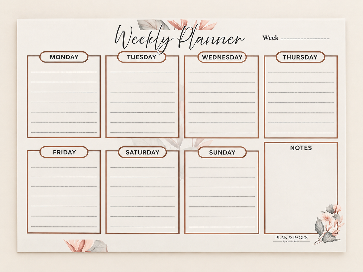 Elegant Floral Weekly Desk Planner Notepad | Monday–Sunday Planning Pad