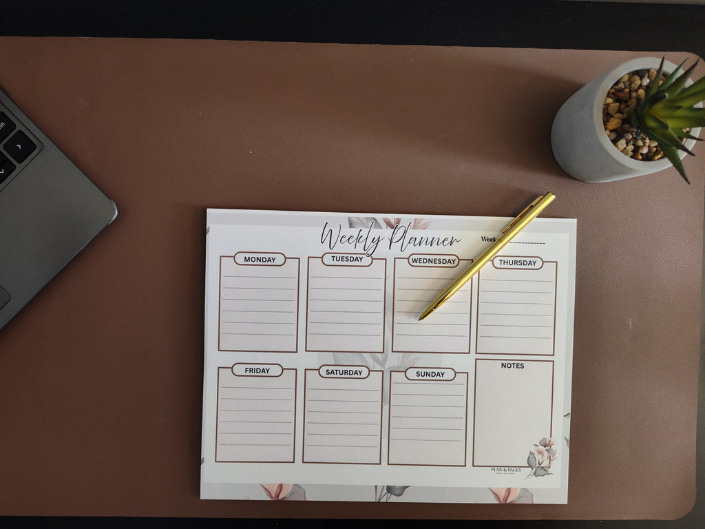 Elegant Floral Weekly Desk Planner Notepad | Monday–Sunday Planning Pad