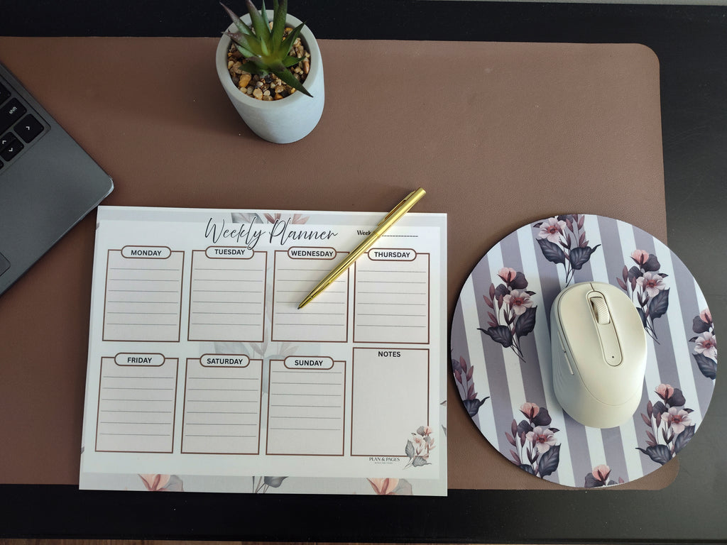 Elegant Floral Weekly Desk Planner Notepad | Monday–Sunday Planning Pad