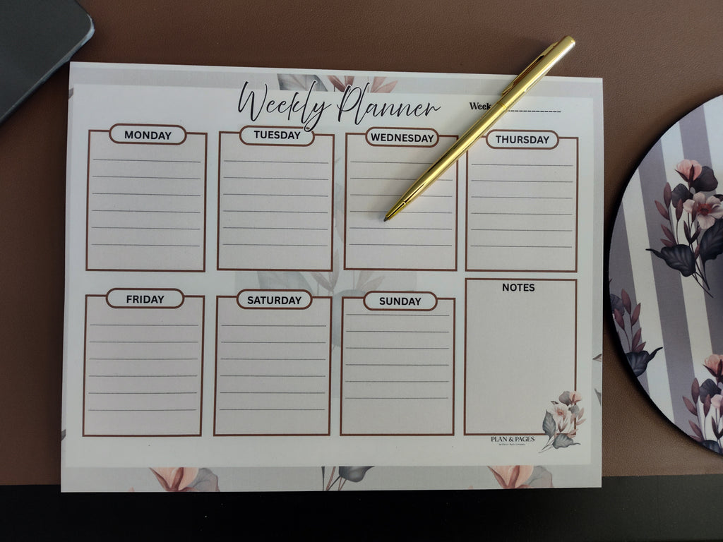 Elegant Floral Weekly Desk Planner Notepad | Monday–Sunday Planning Pad