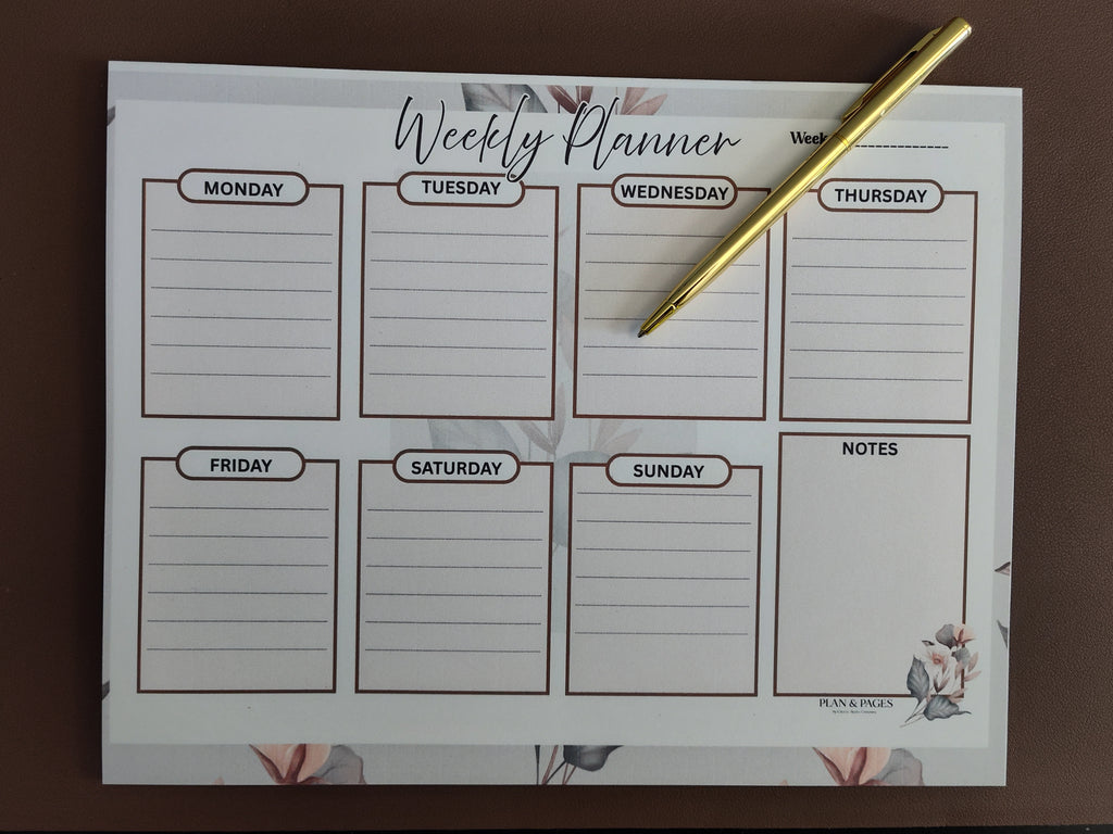 Elegant Floral Weekly Desk Planner Notepad | Monday–Sunday Planning Pad