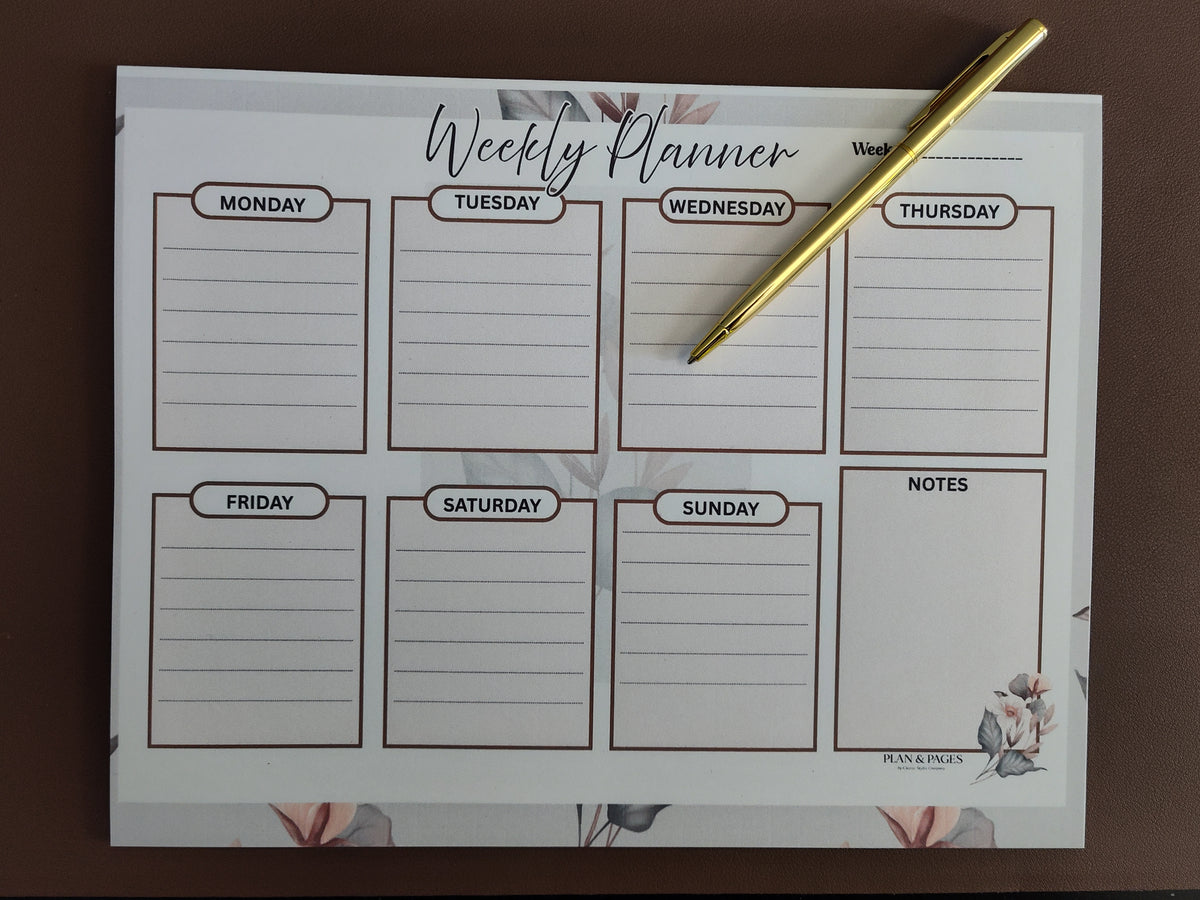 Elegant Floral Weekly Desk Planner Notepad | Monday–Sunday Planning Pad