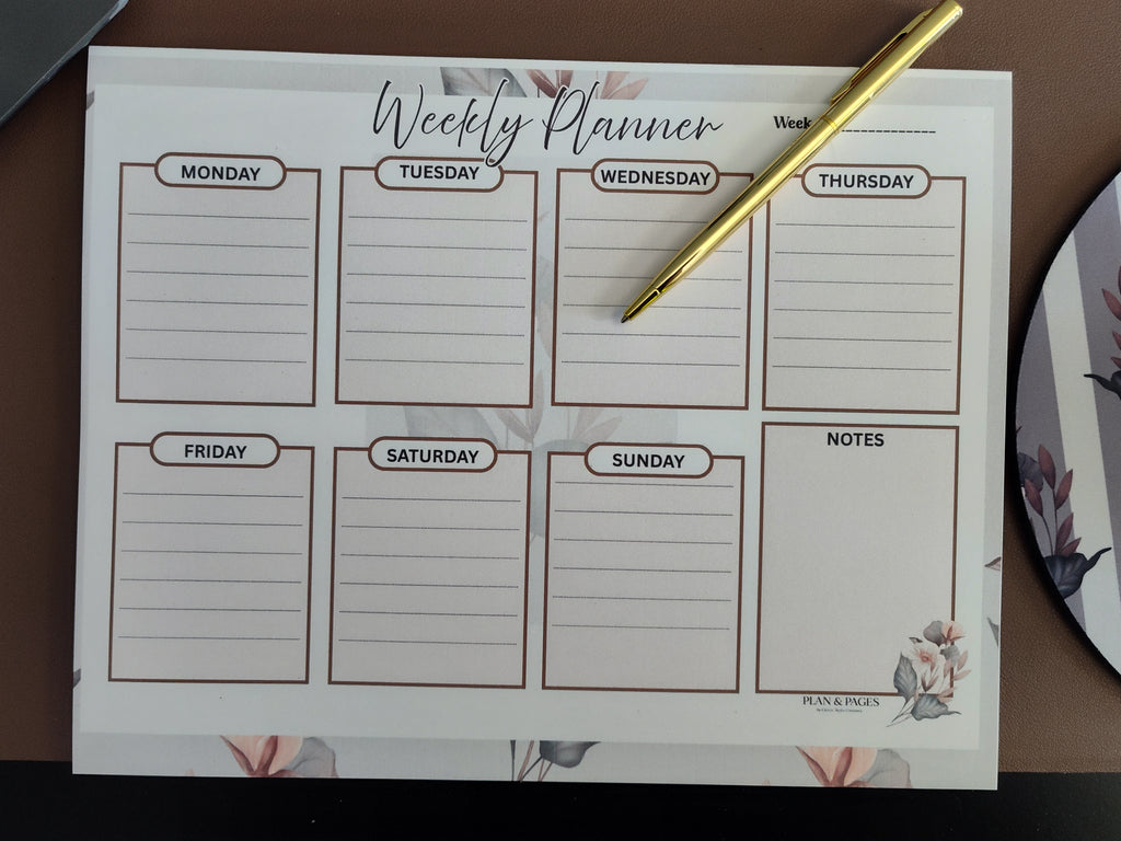 Elegant Floral Weekly Desk Planner Notepad | Monday–Sunday Planning Pad